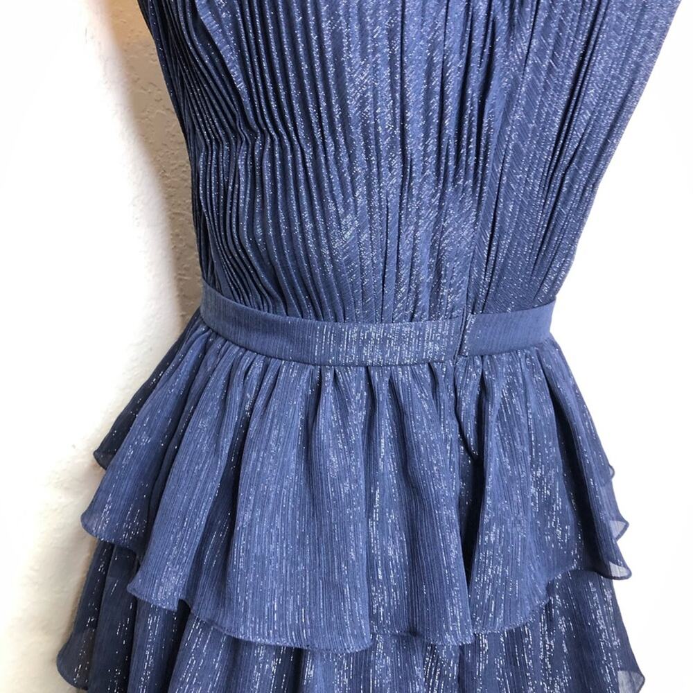IEENA for Mac Duggal navy metallic tiered ruffle sleeveless midi formal dress 4 - Picture 11 of 16